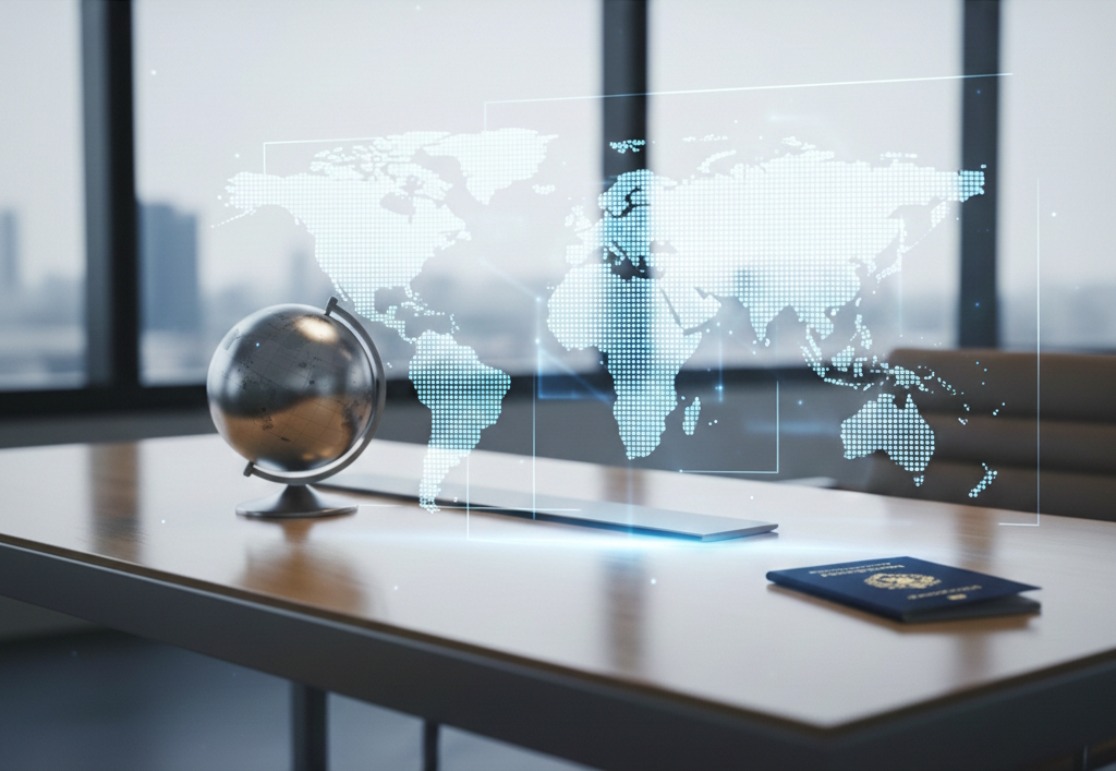 Global immigration services - world map and globe